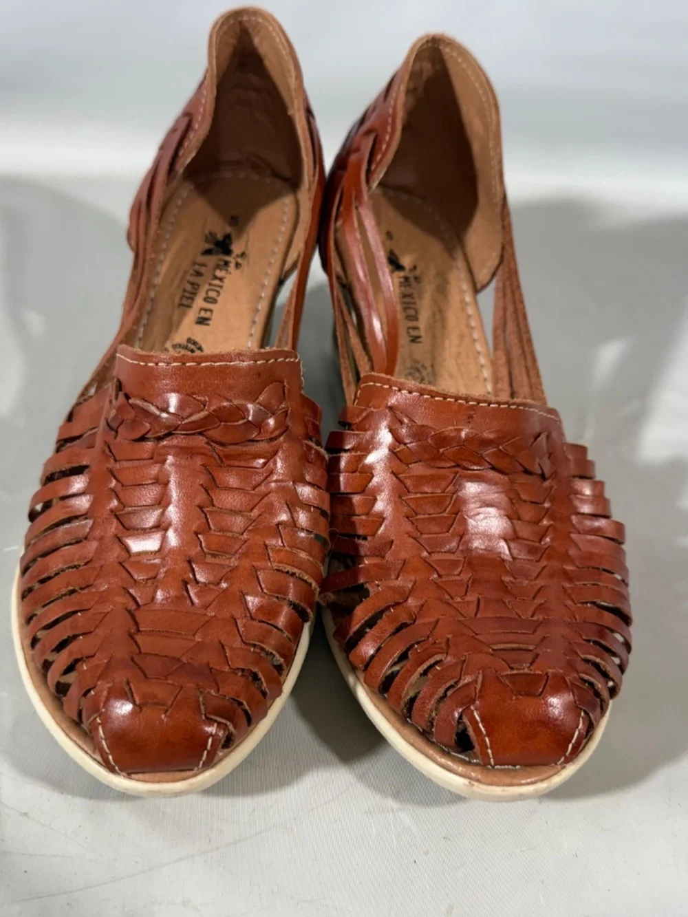 Mexico En La Piel Braided Woven Leather Huarache Wedge Sandals Ankle Womens 8